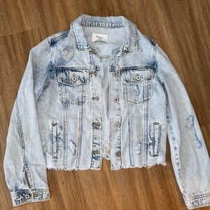 Light Blue Distressed Cropped Denim Jacket